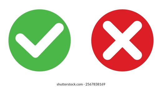 Right or wrong icons. Tick, Cross sign symbol. Yes-No, Approved-disapproved, Accepted-Rejected, Right-Wrong, Correct-False, Green-Red, Ok-Not. Vector illustration.