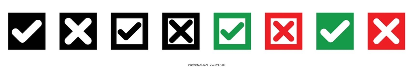 Right or wrong icons. Yes or no symbol,  tick and cross, Check mark icon button set.  EPS 10