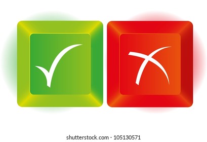 right and wrong key in red and green, vector illustration