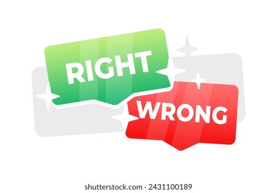 Right Wrong red and green sign, evaluation quiz. Vector stock illustration