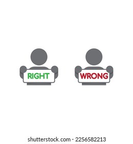 right and wrong represent on board, green and red isolated on white background, vector illustration.