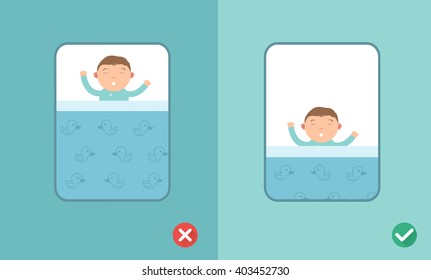 Right and wrong safe sleeping baby,vector illustration