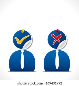 right and wrong sign on businessmen face background vector