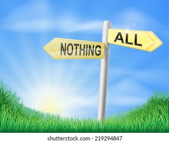 Right or wrong sign in a sunny green field of lush grass