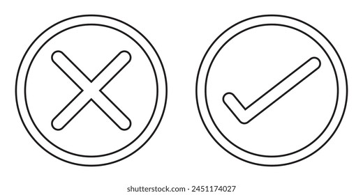 Right or wrong signs, icons silhouette. Cross, check mark icons silhouette  design,  Tick and cross. Yes and No symbol, buttons. Check mark and cross right sign, icon.