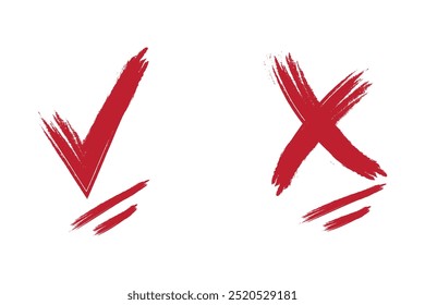 Signos correctos e incorrectos, íconos de marca de verificación sí o no, conjunto de Botones de ilustración de marca y cruz roja