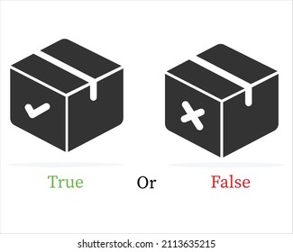 right and wrong square cardboard package icons, right and wrong shipping service icons