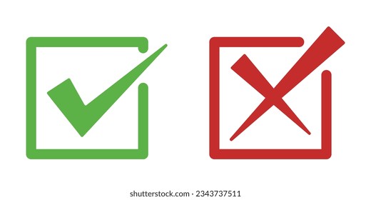 Right wrong symbol icon in square cut effect. Right, Wrong, Exclamation mark color. Vector set of flat box check mark, X mark icons, exclamation point. Checkmark, exclamation square sign, X mark icons