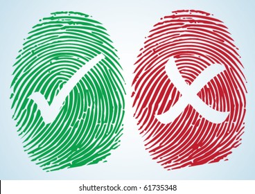 Right and Wrong - Tick and Cross on the thumbprint