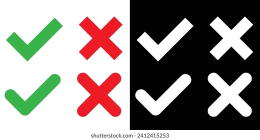 Right and Wrong vector set, color and white right wrong vector	
