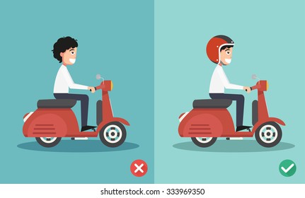 Right and wrong ways riding to prevent car crashes.vector illustration