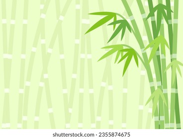 Right-aligned clump of bamboo, flat design on green bamboo forest background, closed-up version