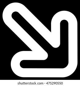 Right-Down Arrow vector icon. Style is outline flat icon symbol, white color, black background.