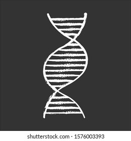 Right-handed DNA helix chalk icon. B-DNA. Deoxyribonucleic, nucleic acid. Spiral strand. Chromosome. Molecular biology. Genetic code. Genome. Genetics. Isolated vector chalkboard illustration