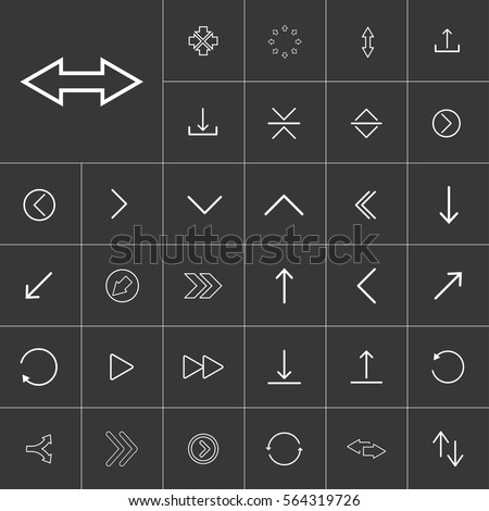 rightleft, thin line arrow icon set for use in different applications, media libraries. On a gray background