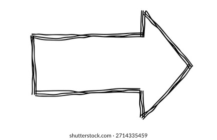 Ilustración vectorial monocromática con múltiples líneas superpuestas, icono de línea dibujada a mano con flecha gruesa que apunta hacia la derecha