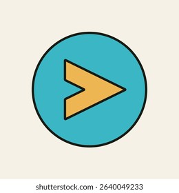 Right-pointing yellow arrow enclosed in a blue circle, symbolizing forward navigation, next step, or play button