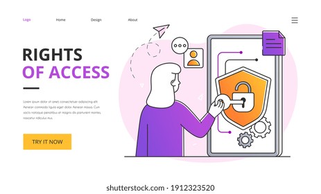 Rights of access abstract concept. Flat cartoon vector illustration. Website, web page, landing page template or layout. Abstract metaphor
