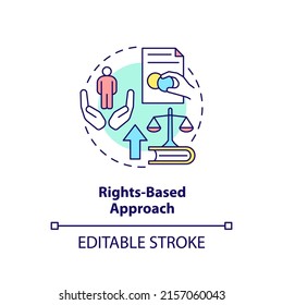 Rights based approach concept icon. Global development. International cooperation abstract idea thin line illustration. Isolated outline drawing. Editable stroke. Arial, Myriad Pro-Bold fonts used