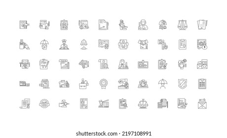 Rights concept illustration, linear icons, line signs set, vector collection