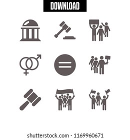 rights icon. 9 rights vector set. equal, genders, courthouse and gavel icons for web and design about rights theme