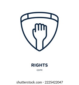 icono de derechos de la colección gdpr. Derechos lineales finos, derecha, marca el icono de contorno aislado en fondo blanco. Signo de derechos de vector de línea, símbolo para web y móvil