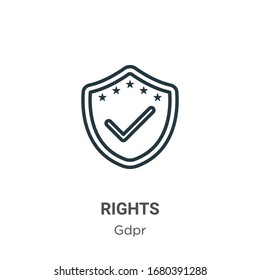 Das Symbol Vektorillustration wird durch die Rechte umrissen. Dünnliniensymbol für schwarze Rechte, einfache flache Vektorillustration-Elementgrafik aus bearbeitbarem Gdpr-Konzept einzeln auf weißem Hintergrund