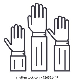 rights,three hands up  vector line icon, sign, illustration on background, editable strokes