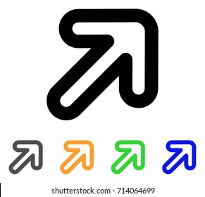 Right-Up Arrow icon. Vector illustration style is a flat contour iconic right-up arrow symbol with black, gray, green, blue, yellow color versions. Designed for web and software interfaces.