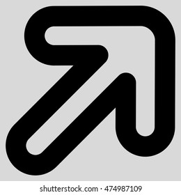 Right-Up Arrow vector icon. Style is linear flat icon symbol, black color, light gray background.
