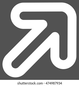 Right-Up Arrow vector icon. Style is linear flat icon symbol, white color, gray background.