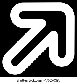 Right-Up Arrow vector icon. Style is stroke flat icon symbol, white color, black background.
