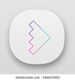 Rightward arrowhead app icon. Forward triangular arrow. Navigation pointer. Motion indicator. Geometric pointing sign. UI/UX user interface. Web or mobile applications. Vector isolated illustrations