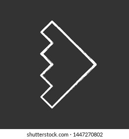 Rightward arrowhead chalk icon. Forward triangular arrow. Navigation pointer sign. Motion indicator. Geometric pointing symbol. Sideways movement. Isolated vector chalkboard illustration