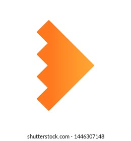 Rightward orange arrowhead flat design long shadow color icon. Forward triangular arrow. Navigation pointer. Direction move. Motion indicator. Geometric pointing symbol. Vector silhouette illustration