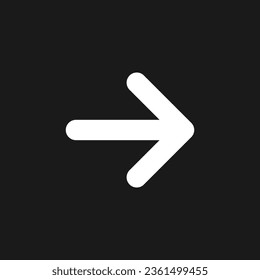 Rightwards arrow dark mode glyph ui icon. Pressing right. Setting menu. User interface design. White silhouette symbol on black space. Solid pictogram for web, mobile. Vector isolated illustration