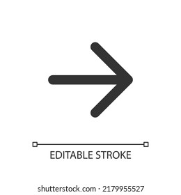 Rightwards arrow pixel perfect linear ui icon. Pressing right. Setting menu. Navigation. GUI, UX design. Outline isolated user interface element for app and web. Editable stroke. Arial font used