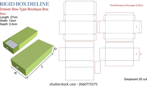 Rigid Box Dieline Drawer Box Type Boutique Box Tray Style Hard Box