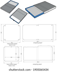 Rigid Box Drawer hard board paper thicknes 2mm (Internal measurement 25x25x2 cm) and Die-cut Pattern. The .eps file is full scale and fully functional. Prepared for real cardboard production.