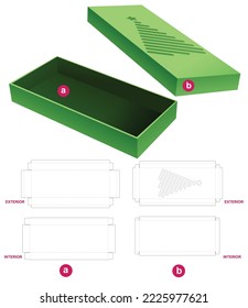 Rigid box and lid with stenciled Christmas tree die cut template and 3D mockup