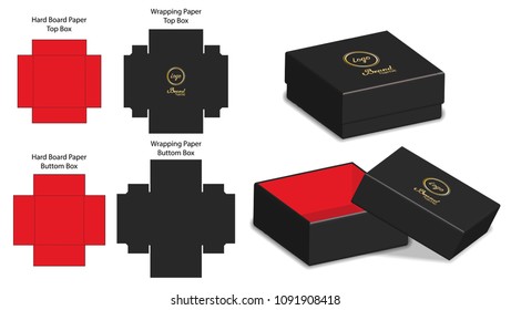 rigid box packaging die cut template 3D mockup