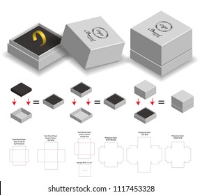 Rigid Box For Ring Product Mockup With Dieline