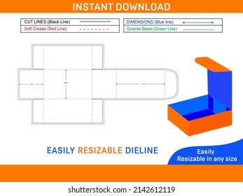 Rigid foldable cardboard gift box dieline template and 3D box design