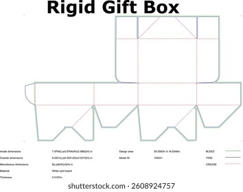 Rigid Gift Box Die Cut Template Unfolded Packaging Design With Dimensions And Crease Lines