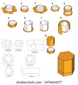 Rigid Hexagonal box and Die-cut Pattern. The .eps file is full scale and fully functional. Prepared for real cardboard production.