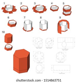 Rigid Hexagonal box and Die-cut Pattern. The .eps file is full scale and fully functional. Prepared for real cardboard production.