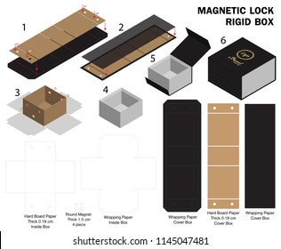 rigid magnet box template 3d mockup with dieline