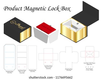 rigid magnet box template 3d mockup with dieline