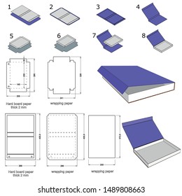 Rigid Magnet Box Template Hard Board Paper Thick 2mm  (Internal measurement 23 x 14.5 + 3xcm) and Die-cut Pattern. The .eps file is full scale and fully functional.