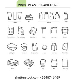 Rigid plastic icon set. Vector elements are made with high contrast, well suited to different scales. Ready for use in your design. EPS10.